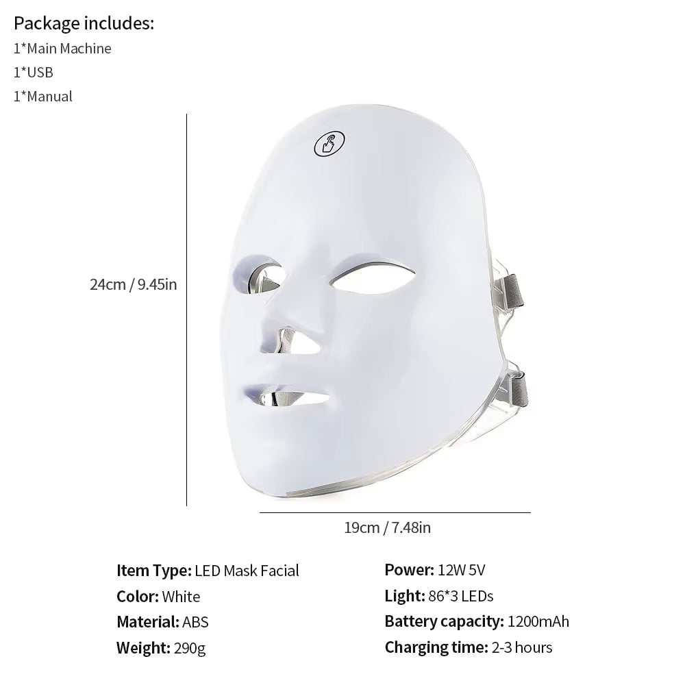 Rechargeable 7-Color LED Facial Mask for PDT Photon Therapy – Anti-Aging, Skin Brightening & Firming Skincare Device