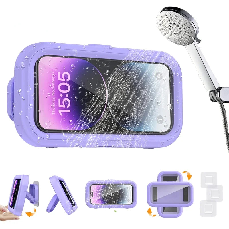 Adjustable Waterproof Shower Phone Holder – Wall-Mounted, Anti-Fog, Touch-Sensitive Case for All Smartphones