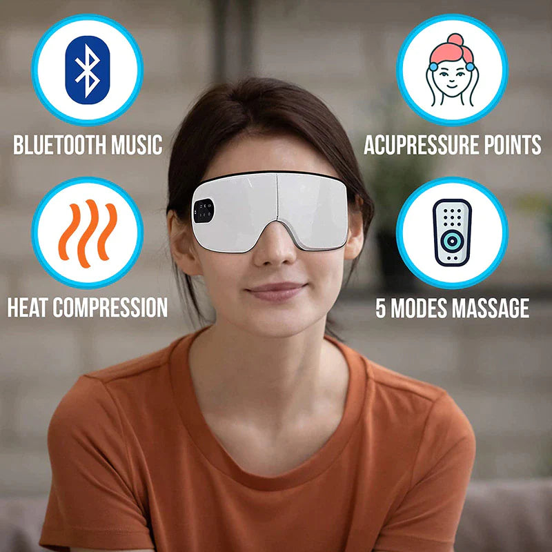 Smart 4D Eye Massager for Migraines, Headaches & Eye Fatigue – Heated, Vibration, Bluetooth Music for Relaxation & Stress Relief