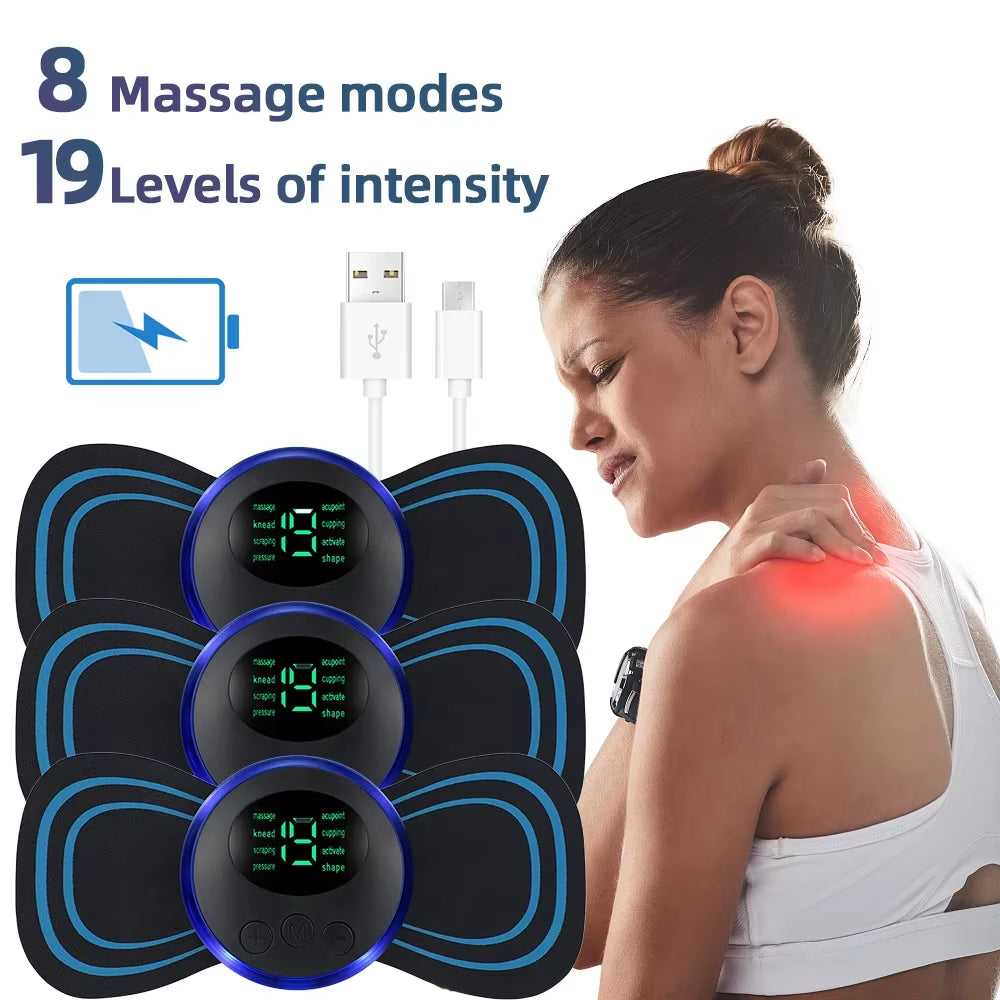 Wireless Electric Neck & Body Massager with EMS Technology – 8 Modes & 19 Intensity Levels for Cervical, Back, Calf, and Full-Body Muscle Pain Relief