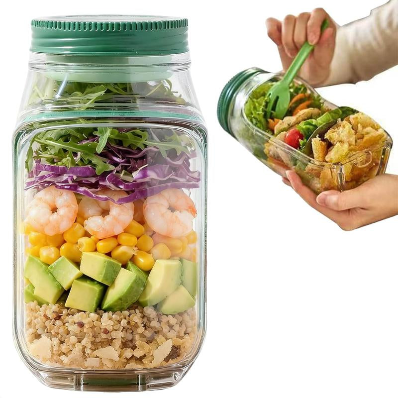 Fresh-On-the-Go Salad Jar – 1000ml Mason Jar with Convenient Side Opening and Leakproof Dressing Compartment