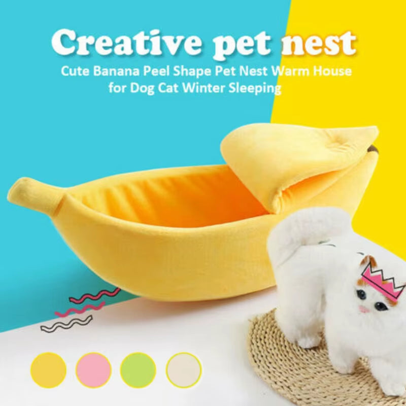 Cozy Banana-Shaped Cat & Small Dog Bed – Plush, Portable, and Durable Pet Basket for Ultimate Comfort