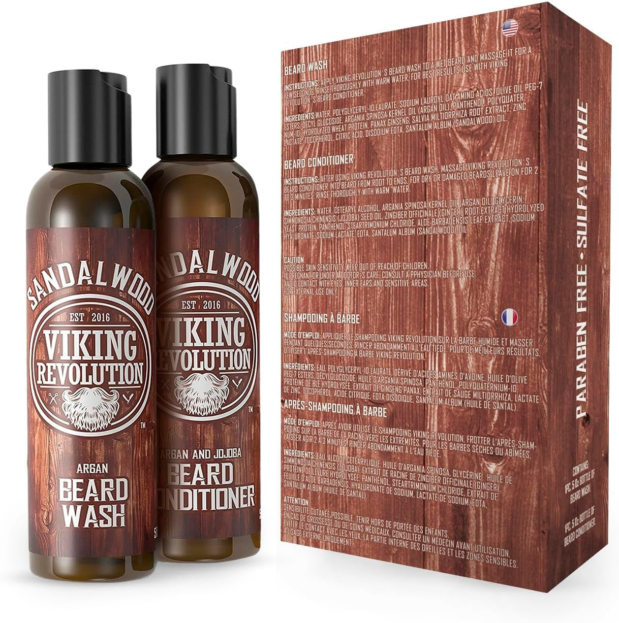 Premium Beard Care Set – Wash and Conditioner with Argan & Jojoba Oil, Softening & Strengthening, Sandalwood Fragrance