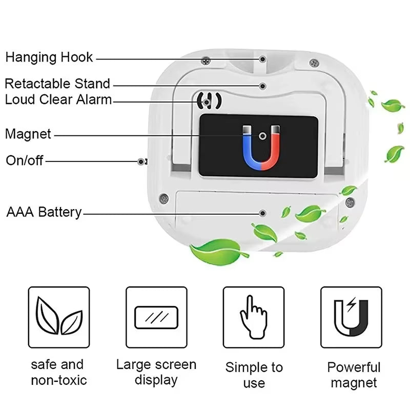 Magnetic LCD Kitchen Timer – Large Display, Countdown & Count-Up, Loud Alarm for Cooking & Home Use