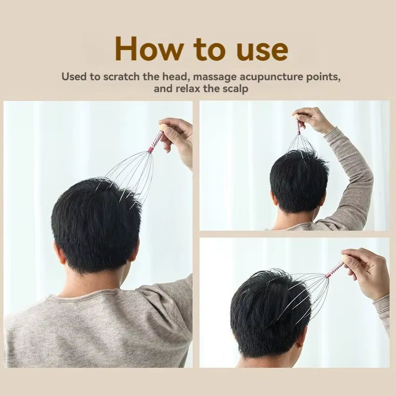 Stainless Steel Octopus Head Massager – Ergonomic Scalp Relaxer for Itch Relief and Stress Reduction