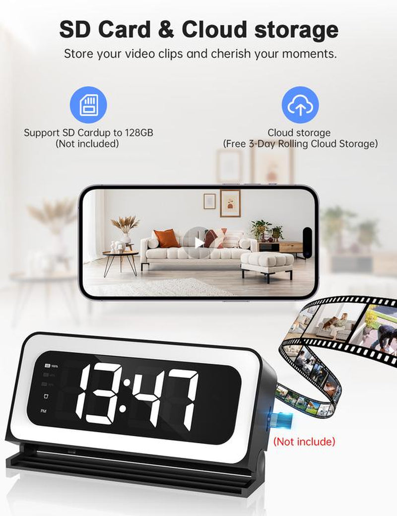 1080P Hidden WiFi Camera Clock with Night Vision & Motion Detection — Smart Real-Time Security Monitoring