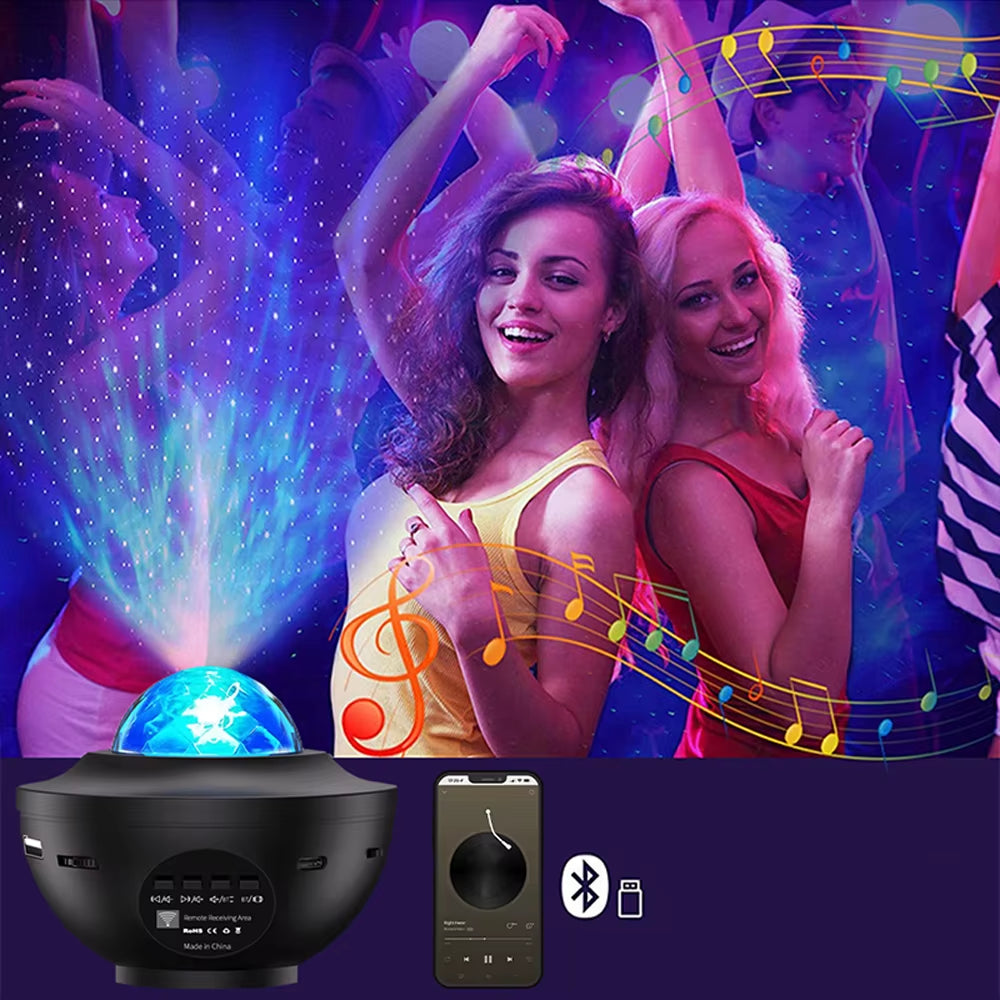 LED Starry Sky Projector with Bluetooth Music, Remote Control, Ocean Wave & Galaxy Light – Ambient Bedroom Decor and Gift