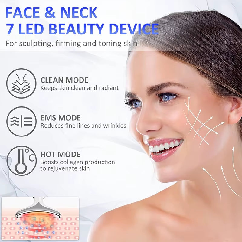 7-Color EMS Neck and Face Lifting Massager with LED Photon Therapy for Skin Tightening and Double Chin Reduction