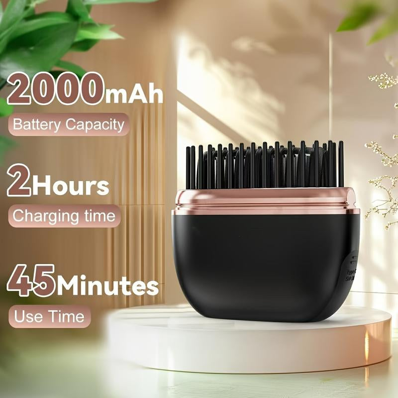 Portable 2-in-1 Cordless Hair Straightener and Heated Comb - Rechargeable Travel Essential and Anti-Frizz Styling Tool for Home and On-the-Go Use