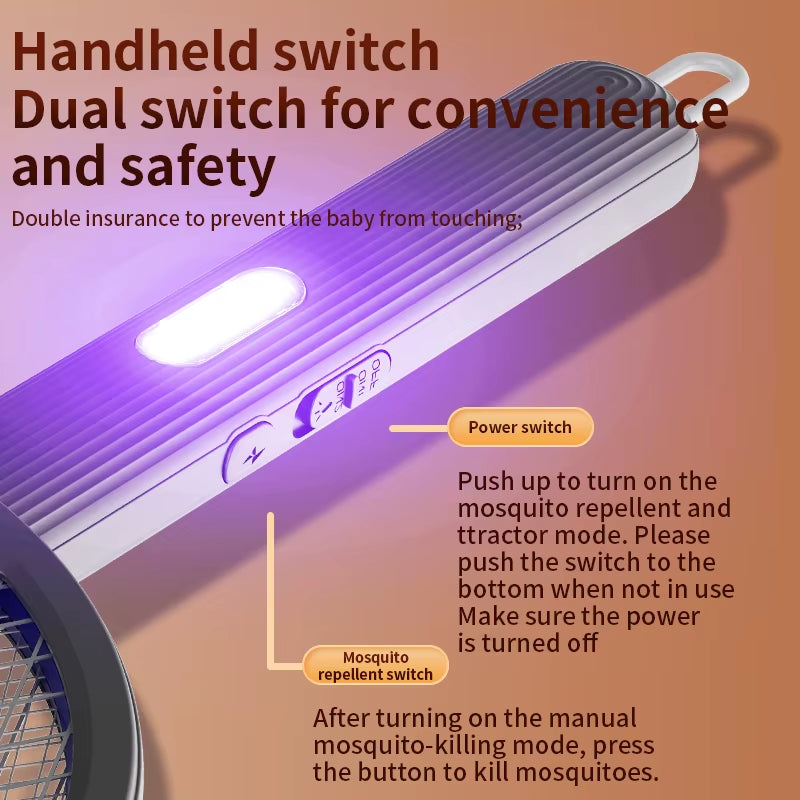 Foldable 3-in-1 Electric Mosquito Swatter, Rechargeable Bug Zapper & Wall-Mounted Lamp – Portable Indoor/Outdoor Pest Control