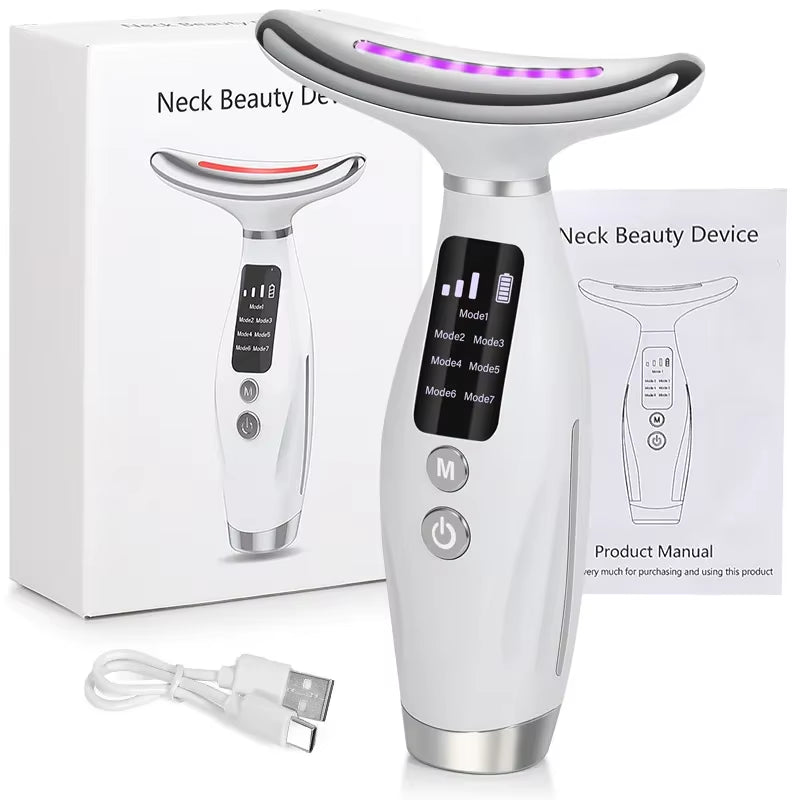 EMS Microcurrent Facial and Neck Massager with 7 Color Therapy for Enhanced Skincare and Relaxation