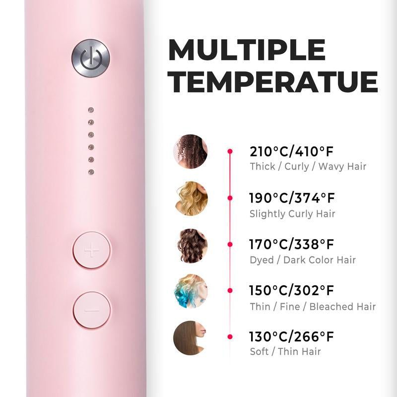 TYMO Ring Pink 2-in-1 Straighten & Curl Styler – 5-Level Heat Control, Rapid Heating, Dual Voltage, Complete Styling Kit