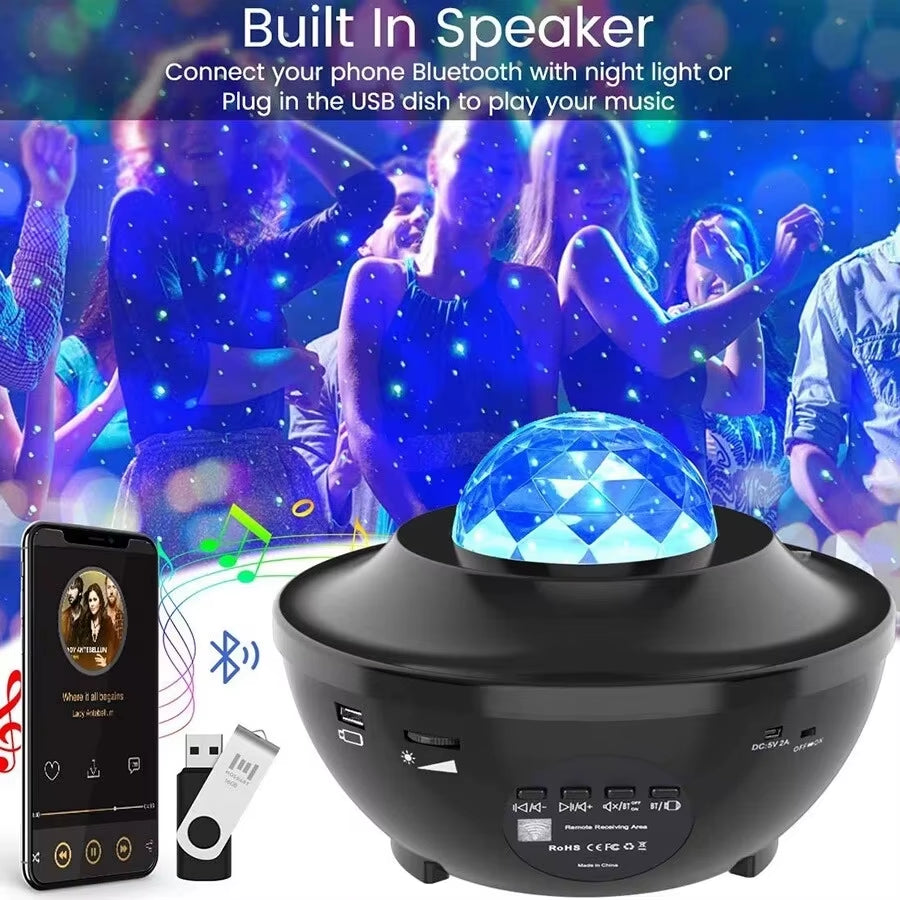 LED Starry Sky Projector with Bluetooth Music, Remote Control, Ocean Wave & Galaxy Light – Ambient Bedroom Decor and Gift