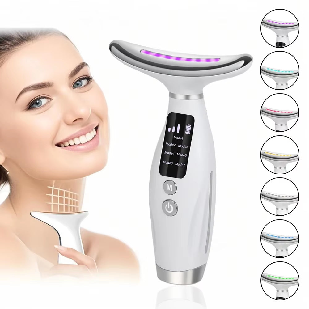 EMS Microcurrent Facial and Neck Massager with 7 Color Therapy for Enhanced Skincare and Relaxation