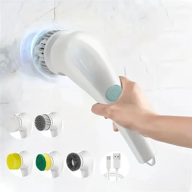 Multifunctional Electric Cleaning Brush – Powerful Bathroom & Kitchen Scrubber with 5 Interchangeable Heads, Waterproof & Rechargeable