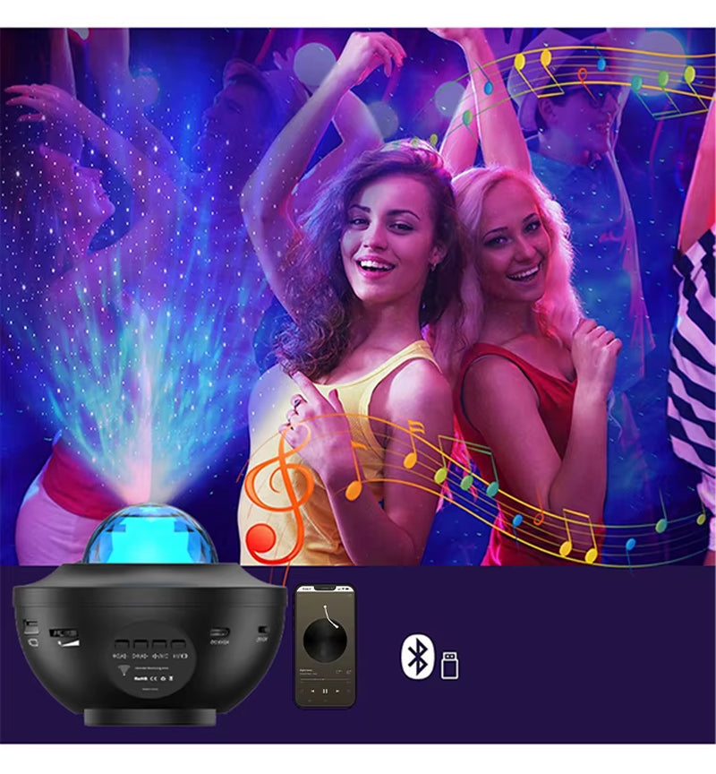 LED Starry Sky Projector with Bluetooth Music, Remote Control, Ocean Wave & Galaxy Light – Ambient Bedroom Decor and Gift