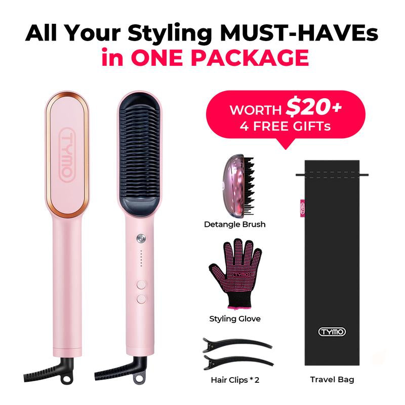 TYMO Ring Pink 2-in-1 Straighten & Curl Styler – 5-Level Heat Control, Rapid Heating, Dual Voltage, Complete Styling Kit