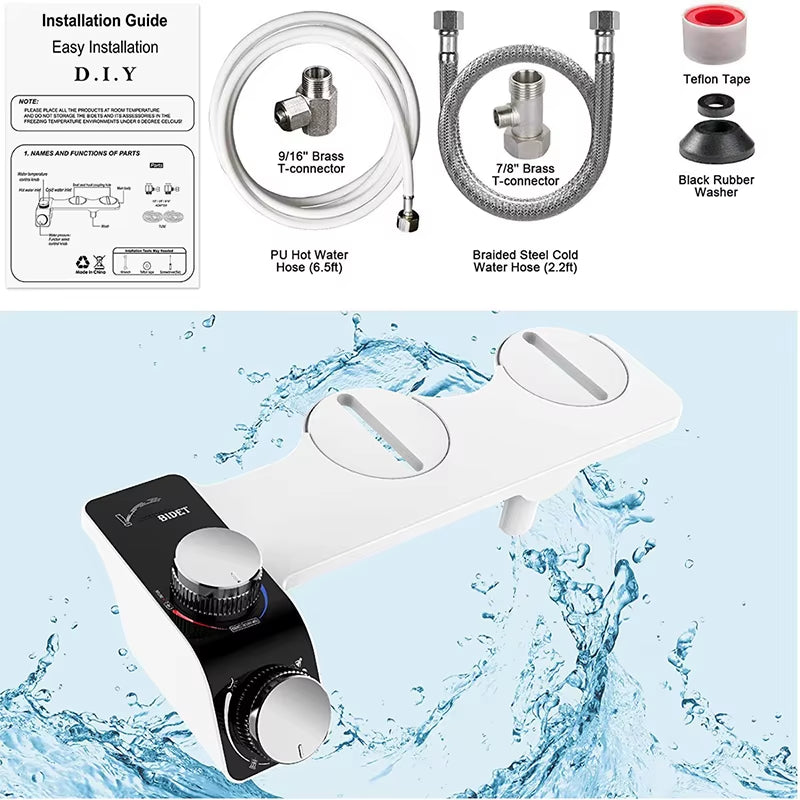 Premium Non-Electric Bidet Toilet Attachment – Dual Self-Cleaning Nozzles & Adjustable Hot/Cold Water