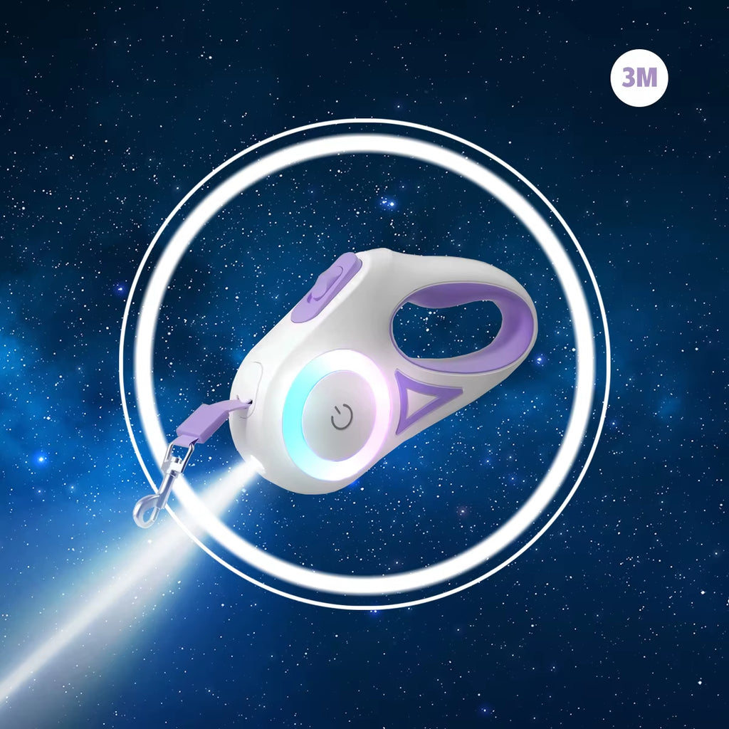 LED Retractable Dog & Cat Leash – 3M/5M Strong Nylon Lead with Built-In Light, Quick-Release Design + Reflective Harness & Collar