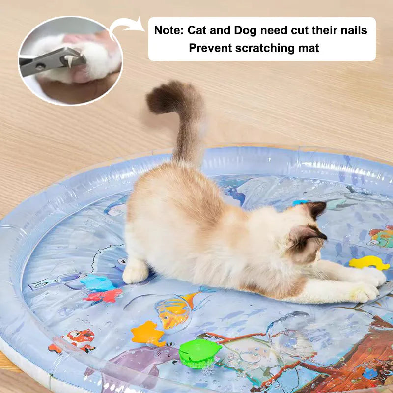 Inflatable Water Sensory Play Mat for Cats & Dogs – Durable Ocean-Themed Pet Mat with Toys for Cooling, Interactive Fun, and Sensory Stimulation