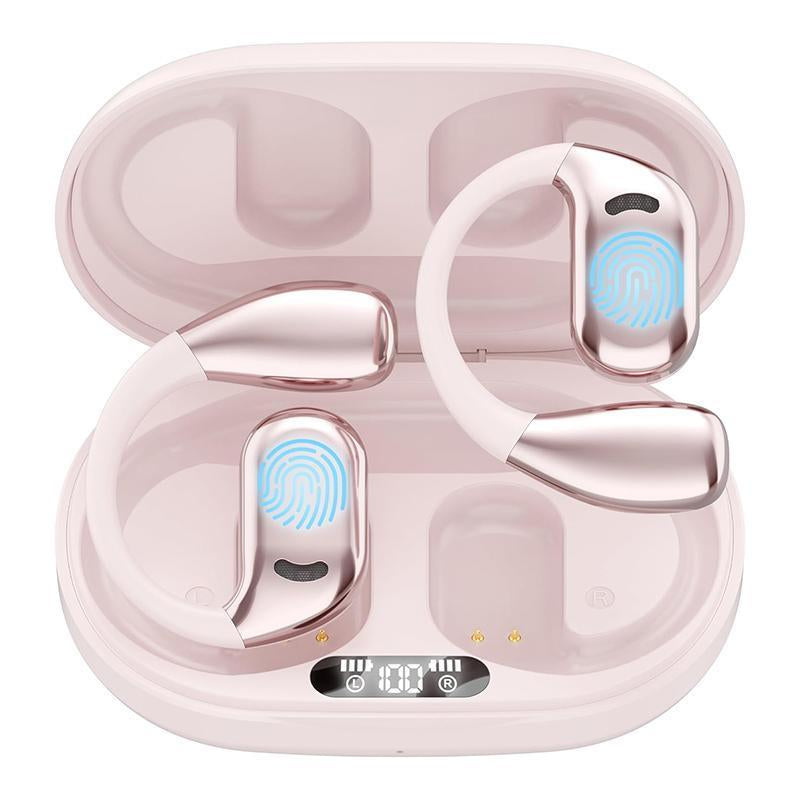 Black Friday Exclusive Open-Ear Bluetooth 5.4 Wireless Headphones with LED Battery Display, 60H Playtime, Clear-Call Mic, IPX5 Waterproof Sport Design, Lightweight Silicone Open-Earbuds – Pink Gift Edition