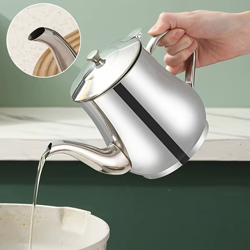 Premium Stainless Steel Oil Dispenser with Built-In Grease Filter and Precision Pour Spout – Rustproof for Home and Professional Kitchens