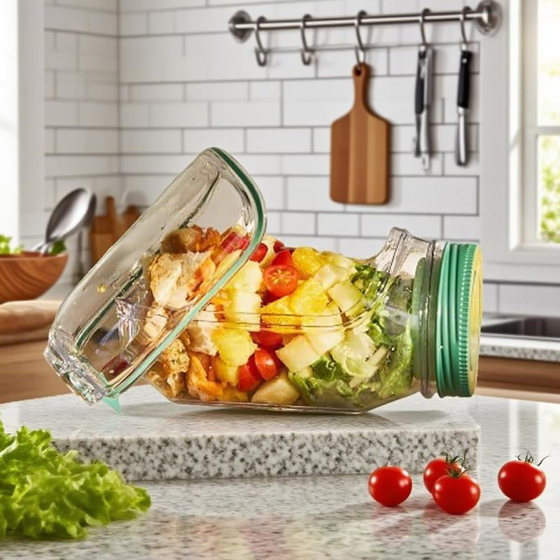 Fresh-On-the-Go Salad Jar – 1000ml Mason Jar with Convenient Side Opening and Leakproof Dressing Compartment