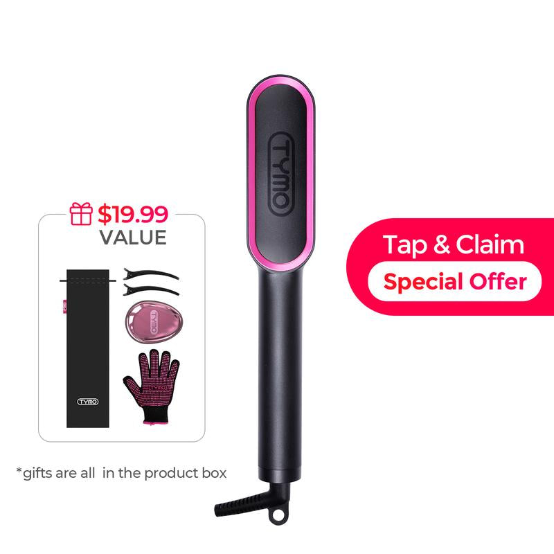 TYMO Ring Pink 2-in-1 Straighten & Curl Styler – 5-Level Heat Control, Rapid Heating, Dual Voltage, Complete Styling Kit