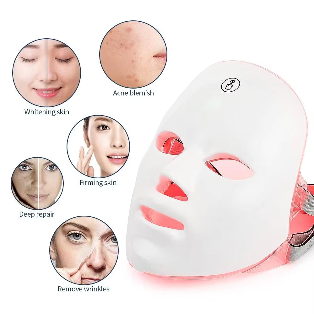 Rechargeable 7-Color LED Facial Mask for PDT Photon Therapy – Anti-Aging, Skin Brightening & Firming Skincare Device
