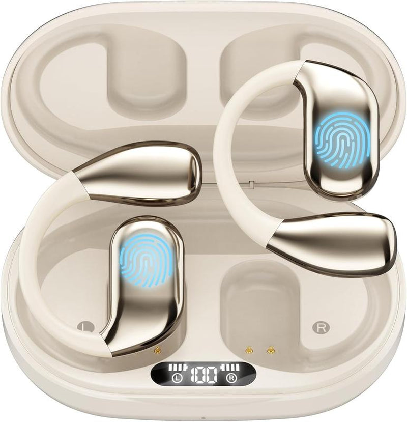 Black Friday Exclusive Open-Ear Bluetooth 5.4 Wireless Headphones with LED Battery Display, 60H Playtime, Clear-Call Mic, IPX5 Waterproof Sport Design, Lightweight Silicone Open-Earbuds – Pink Gift Edition