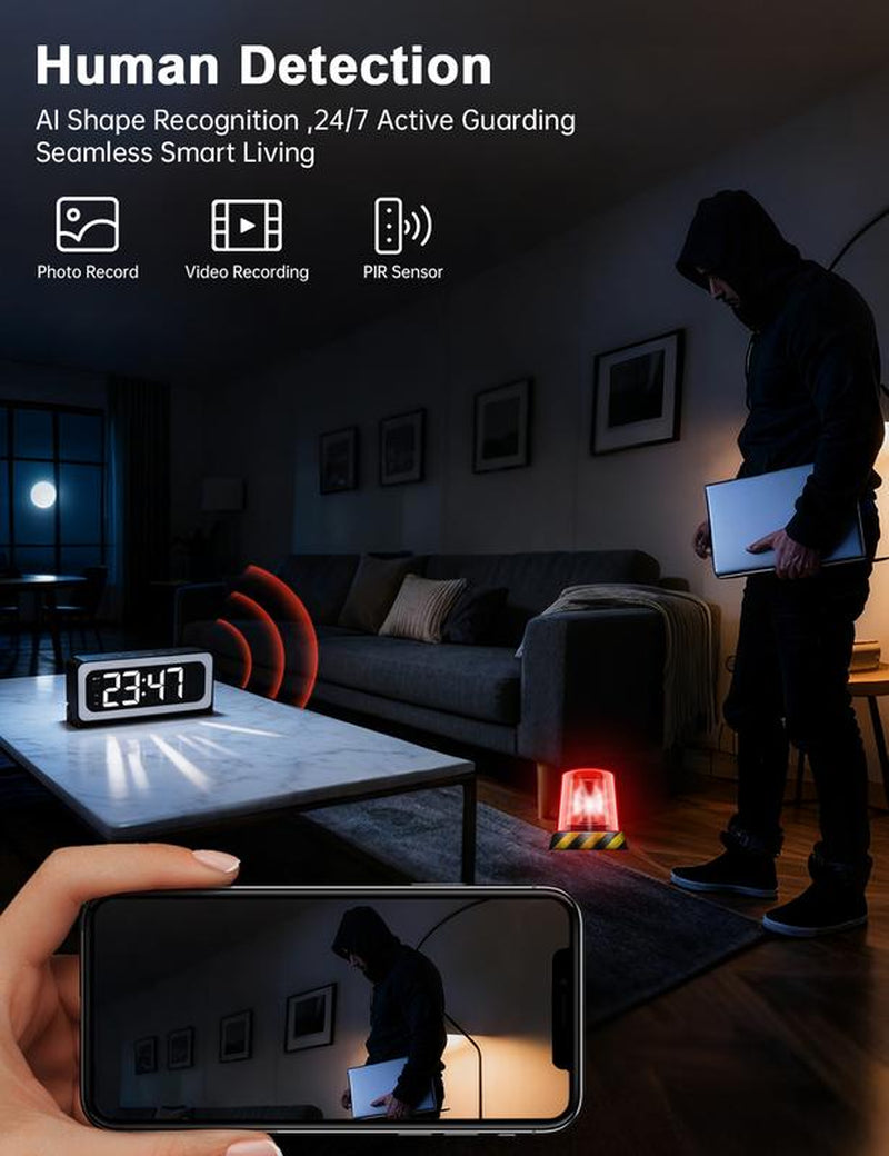 1080P Hidden WiFi Camera Clock with Night Vision & Motion Detection — Smart Real-Time Security Monitoring