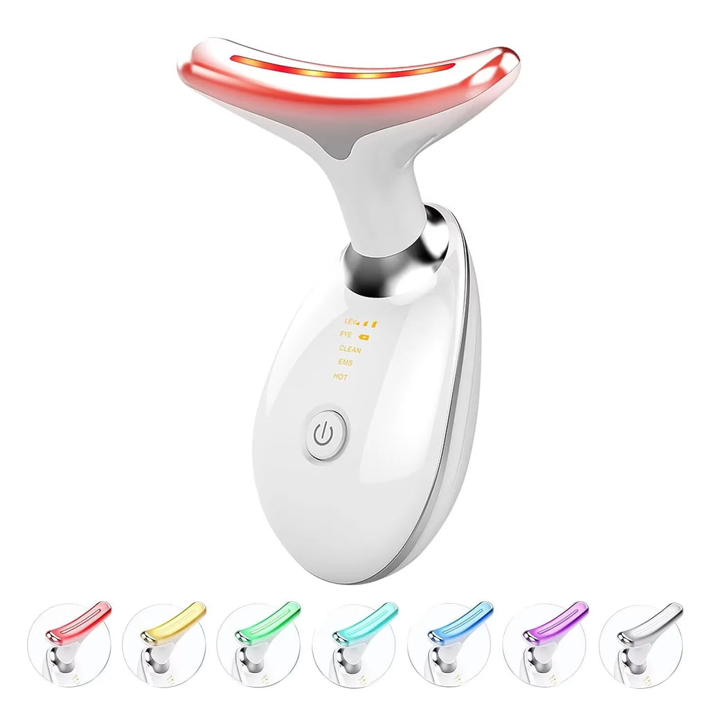 7-Color EMS Neck and Face Lifting Massager with LED Photon Therapy for Skin Tightening and Double Chin Reduction