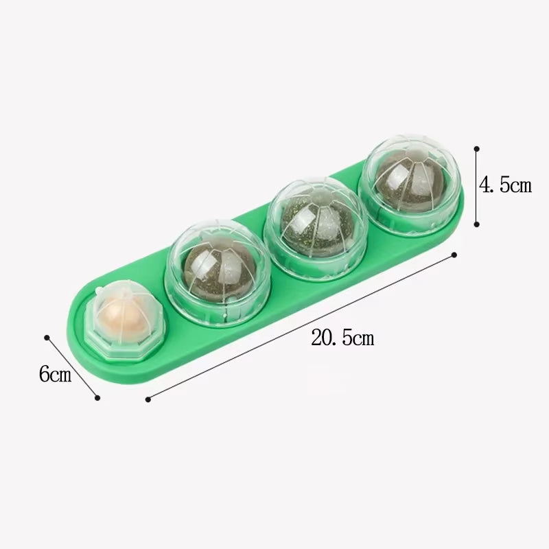 4-in-1 Rotating Catnip & Silver Vine Ball – Wall-Mounted Edible Toy for Dental Care, Acne Prevention & Digestive Health in Cats