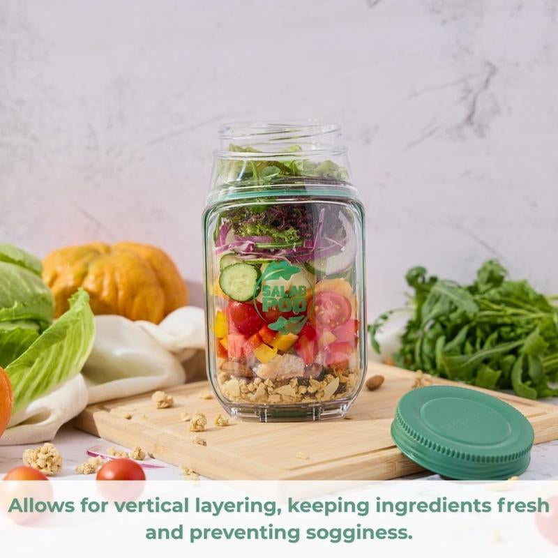 Fresh-On-the-Go Salad Jar – 1000ml Mason Jar with Convenient Side Opening and Leakproof Dressing Compartment