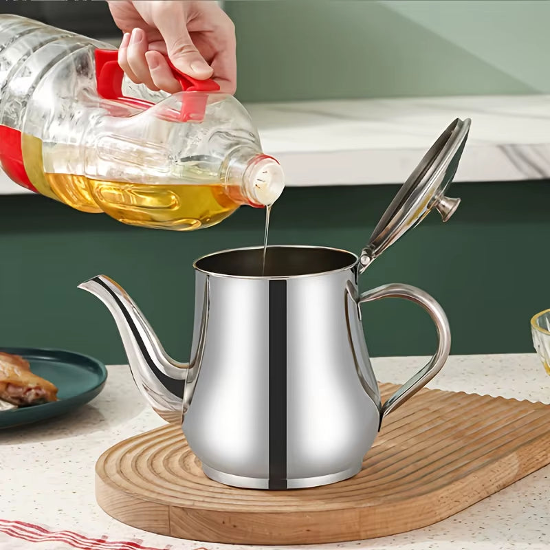Premium Stainless Steel Oil Dispenser with Built-In Grease Filter and Precision Pour Spout – Rustproof for Home and Professional Kitchens