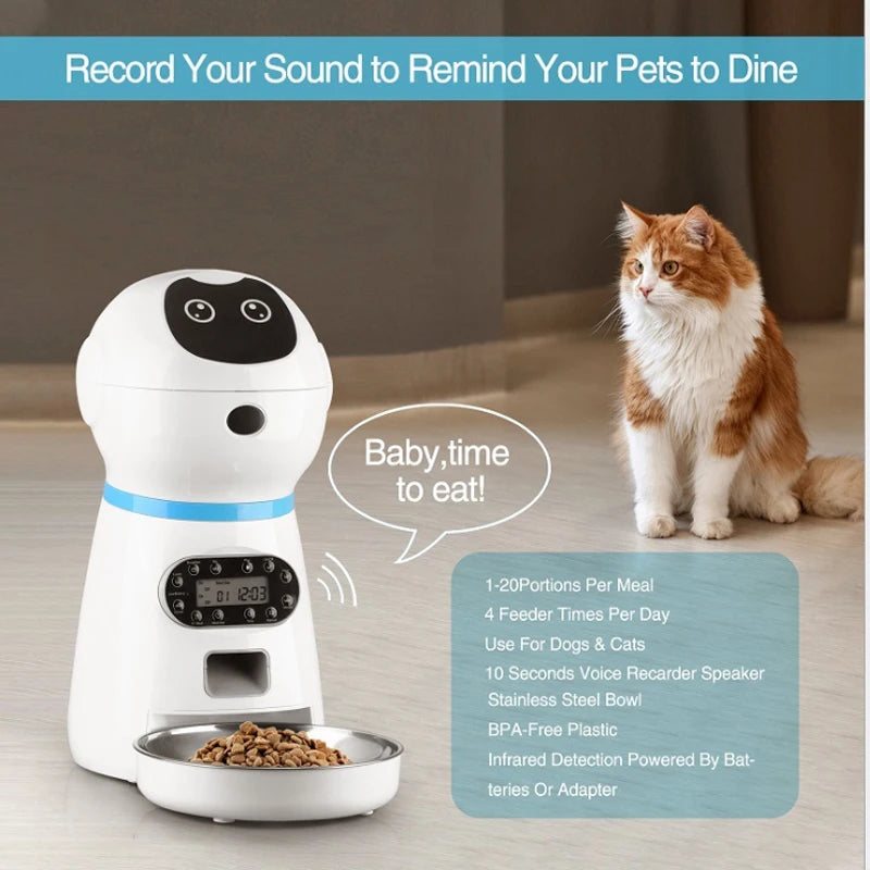Smart Automatic Pet Feeder & Food Dispenser for Cats and Dogs – Programmable Timed Meals with Portion Control, Ideal for Travel and Home Use