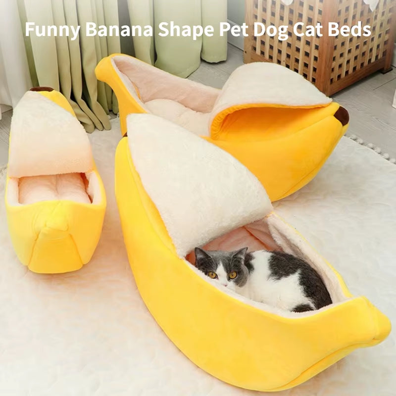 Cozy Banana-Shaped Cat & Small Dog Bed – Plush, Portable, and Durable Pet Basket for Ultimate Comfort
