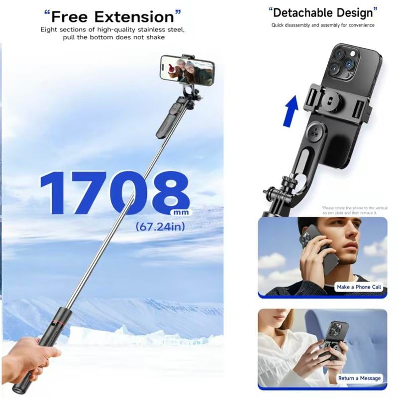 Upgraded 67-Inch Phone Tripod & Holder – Portable Selfie Stick Stand for iPhone/Android, Adjustable Aluminum Support for Home, Travel, Photos & Videos