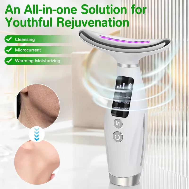 EMS Microcurrent Facial and Neck Massager with 7 Color Therapy for Enhanced Skincare and Relaxation