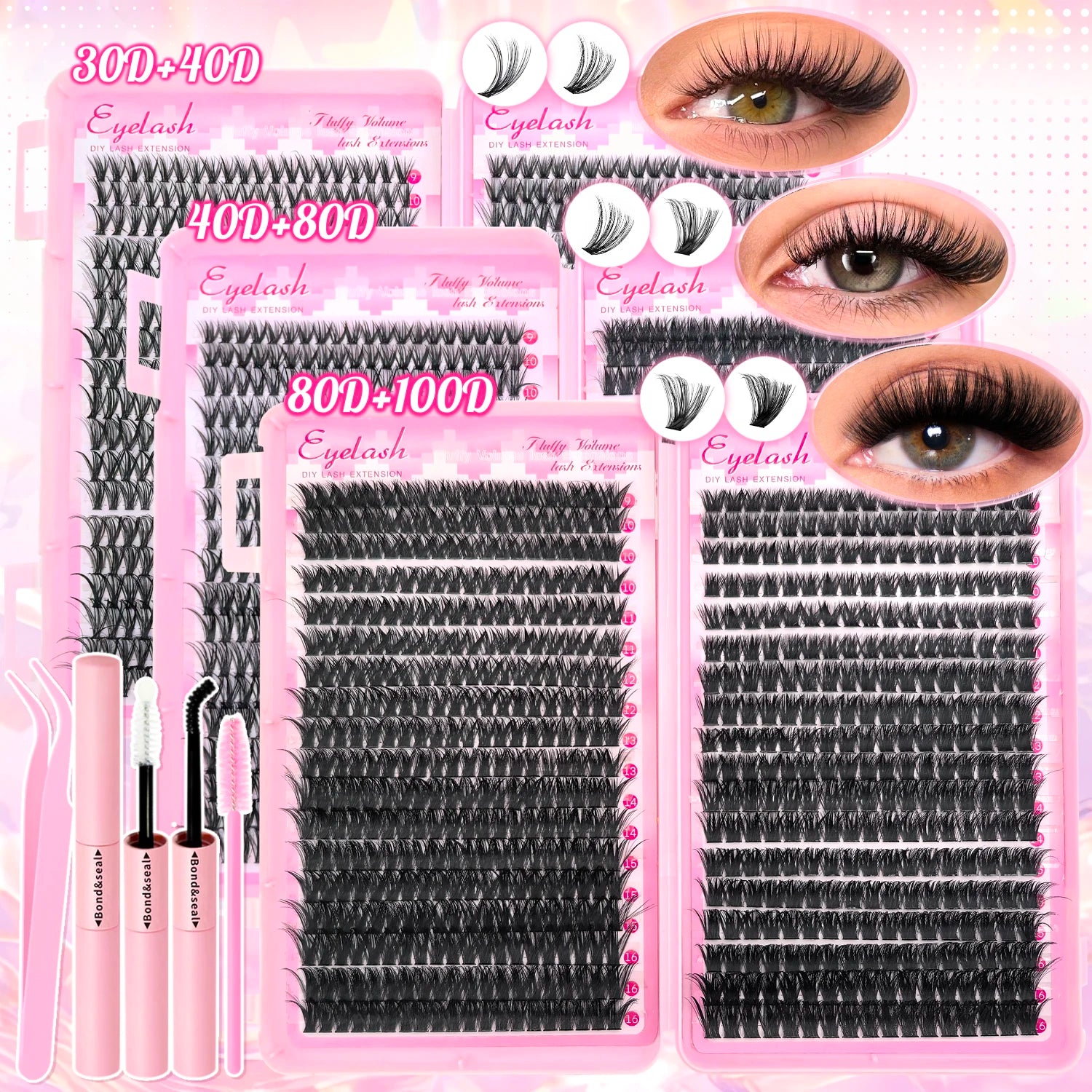 Professional DIY Lash Extension Kit – 720 Individual Eyelash Clusters with Adhesive Bond & Seal for Natural, Long-Lasting Lashes at Home or On-the-Go