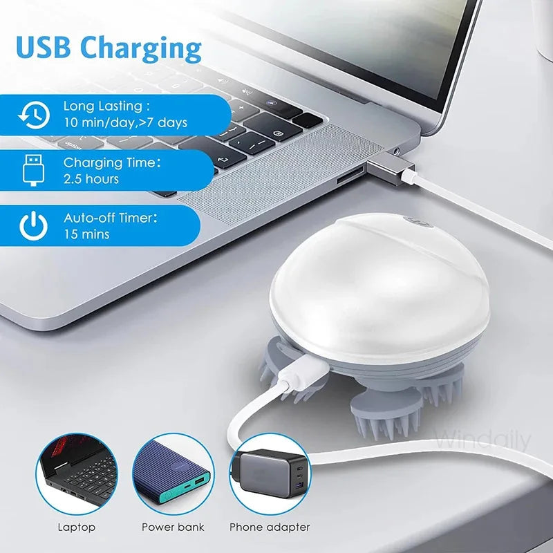 Deep Tissue Electric Scalp & Body Massager with 360° Kneading & Vibration