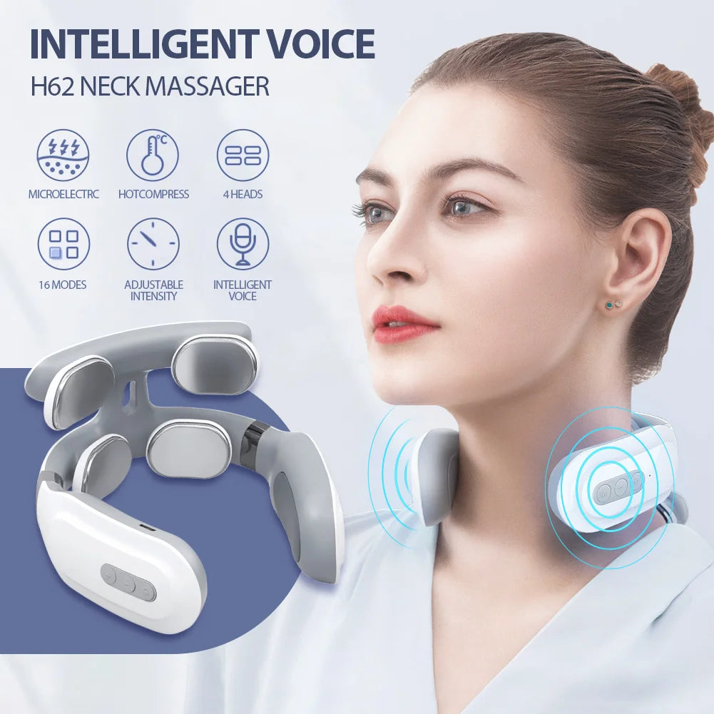 Wireless Smart TENS Pulse Neck and Back Massager with Heating Function for Muscle Relief and Everyday Health Care