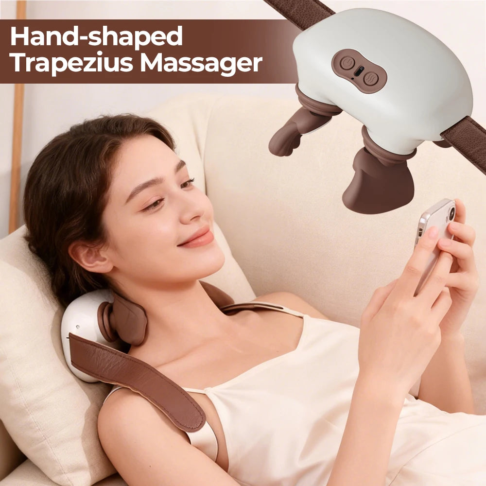 4D Hand-Shaped Wireless Neck & Shoulder Massager with Brushless Motor – Deep Trapezius Relief, Ergonomic Design & Long-Lasting Battery