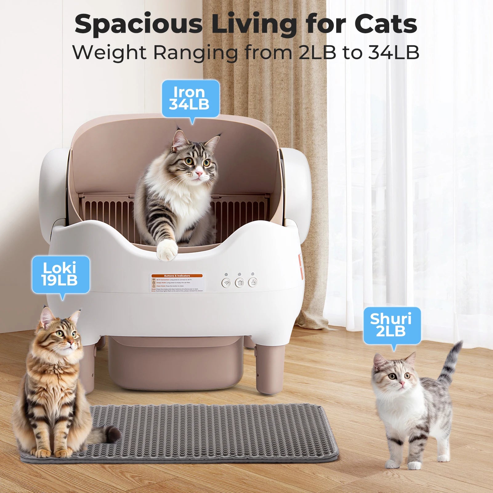 Smart App-Controlled Self-Cleaning Cat Litter Box – Open-Top Design with Advanced Odor Control, Safety Sensors, and 14-Day Waste Storage for Multi-Cat Homes