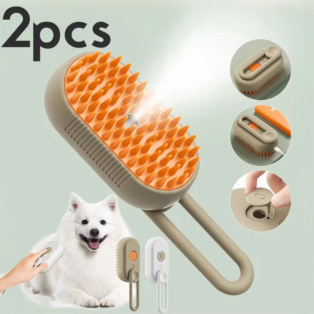 3-in-1 Steam Pet Grooming Brush for Dogs & Cats – Massage, Hair Removal, and Hydrating Spray Comb