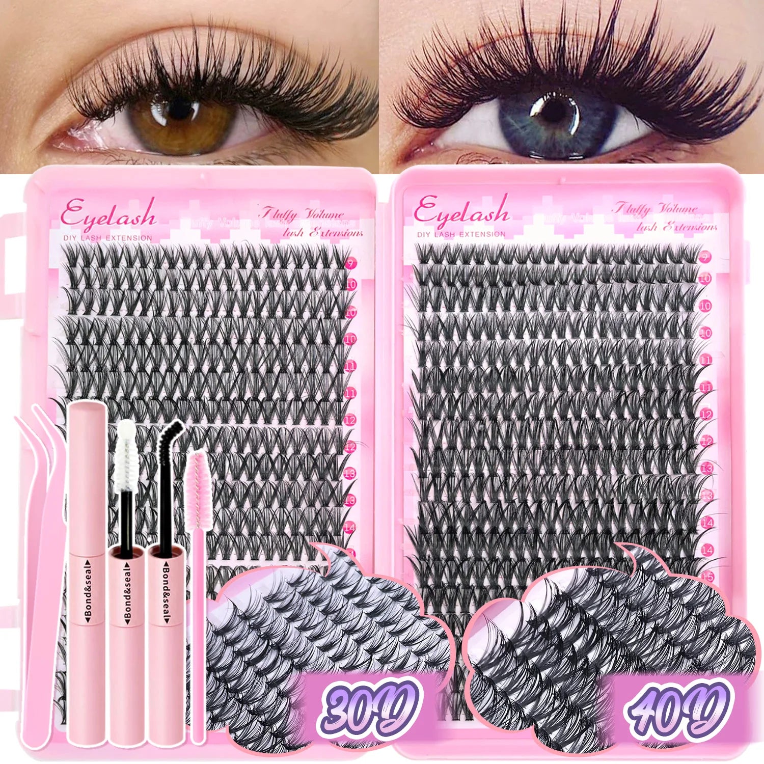 Professional DIY Lash Extension Kit – 720 Individual Eyelash Clusters with Adhesive Bond & Seal for Natural, Long-Lasting Lashes at Home or On-the-Go
