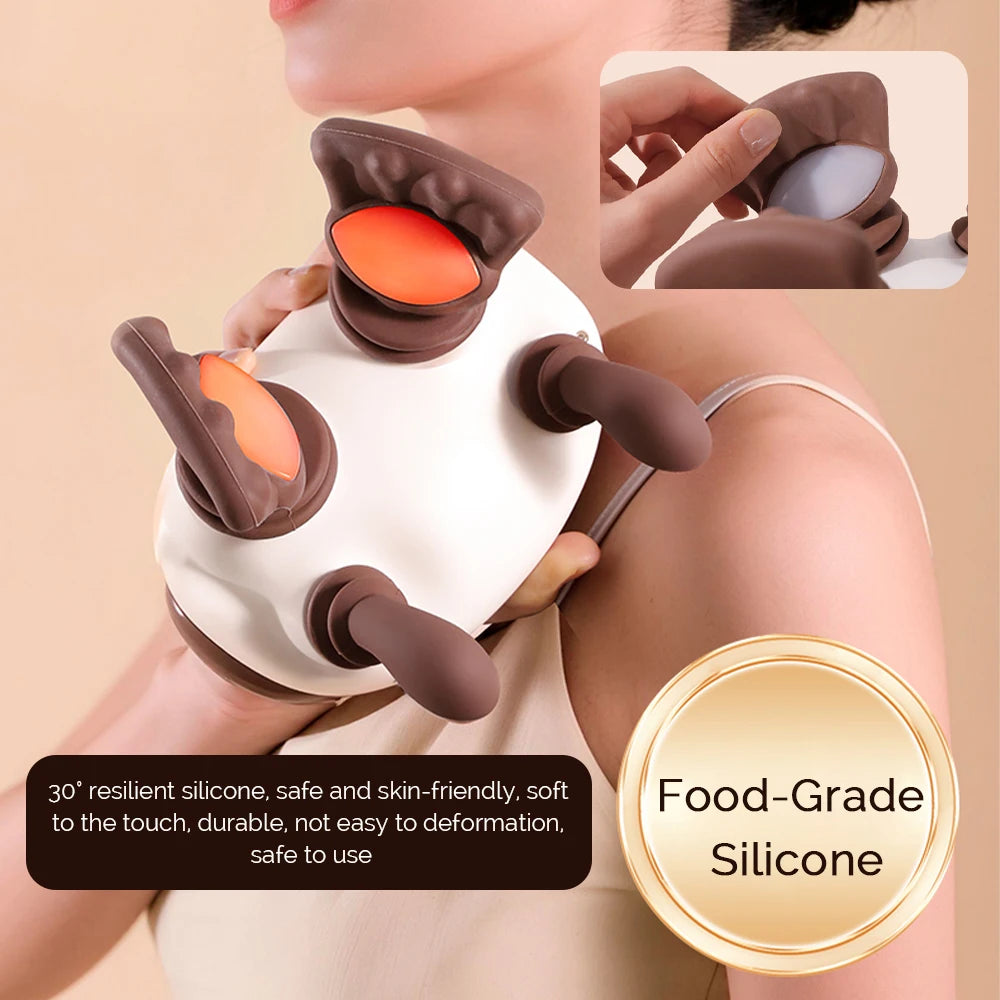 4D Hand-Shaped Wireless Neck & Shoulder Massager with Brushless Motor – Deep Trapezius Relief, Ergonomic Design & Long-Lasting Battery