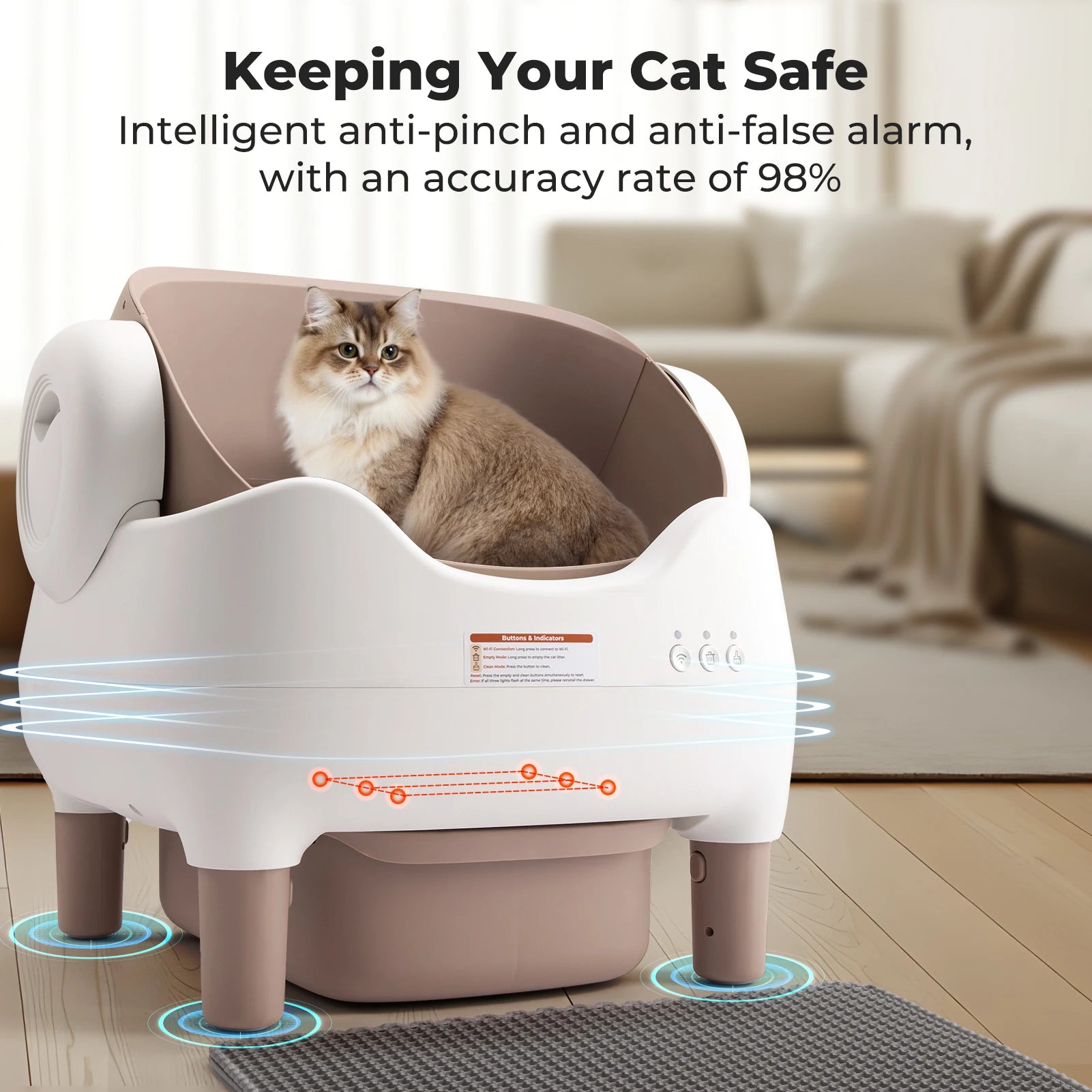 Smart App-Controlled Self-Cleaning Cat Litter Box – Open-Top Design with Advanced Odor Control, Safety Sensors, and 14-Day Waste Storage for Multi-Cat Homes
