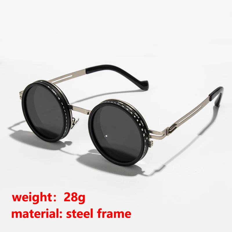 ND9 Polarized Retro Round Sunglasses – UV400 Unisex Eyewear with Adjustable Dimming for Outdoor & Fishing