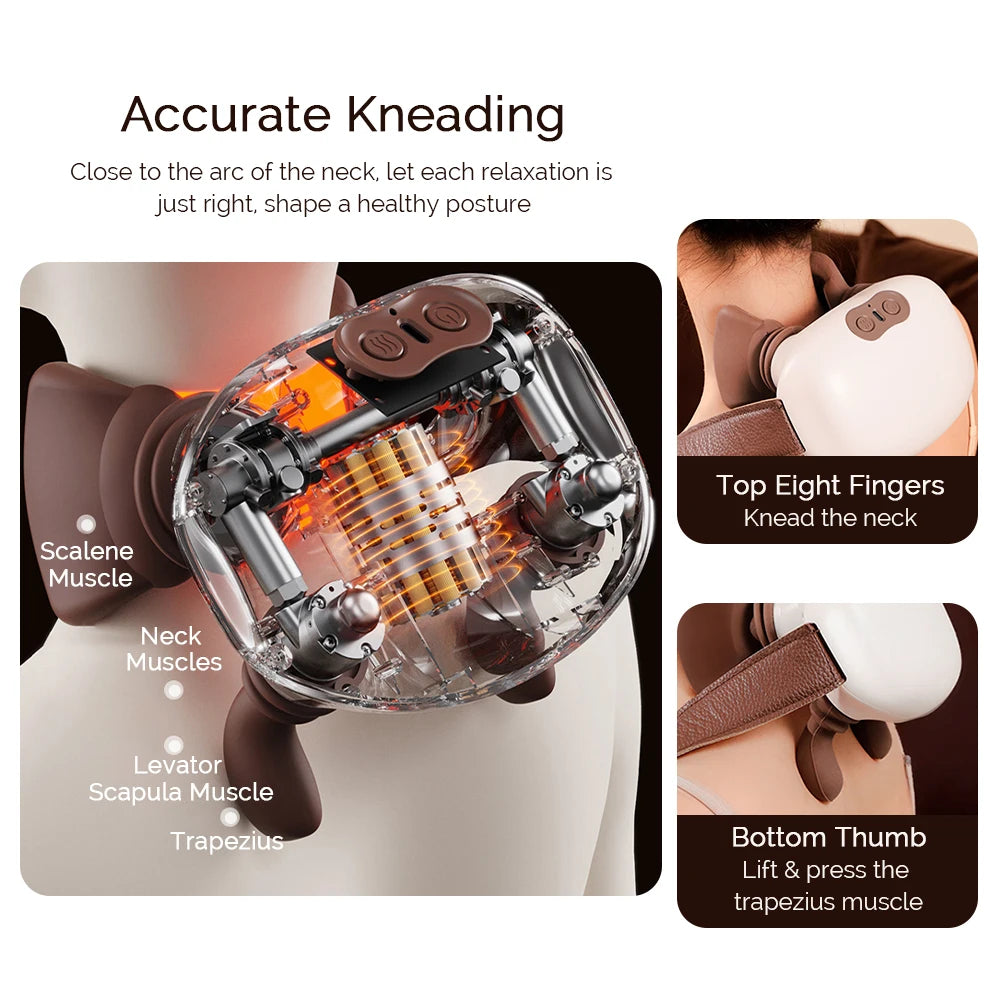 4D Hand-Shaped Wireless Neck & Shoulder Massager with Brushless Motor – Deep Trapezius Relief, Ergonomic Design & Long-Lasting Battery